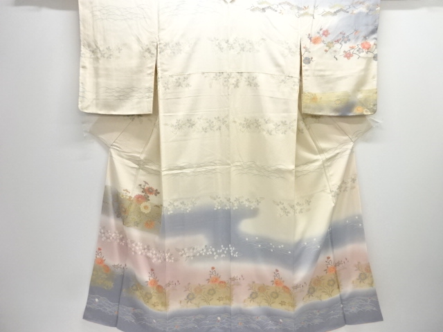 JAPANESE KIMONO / HOMONGI / SILK / MIST & AUTUMN PLANTS